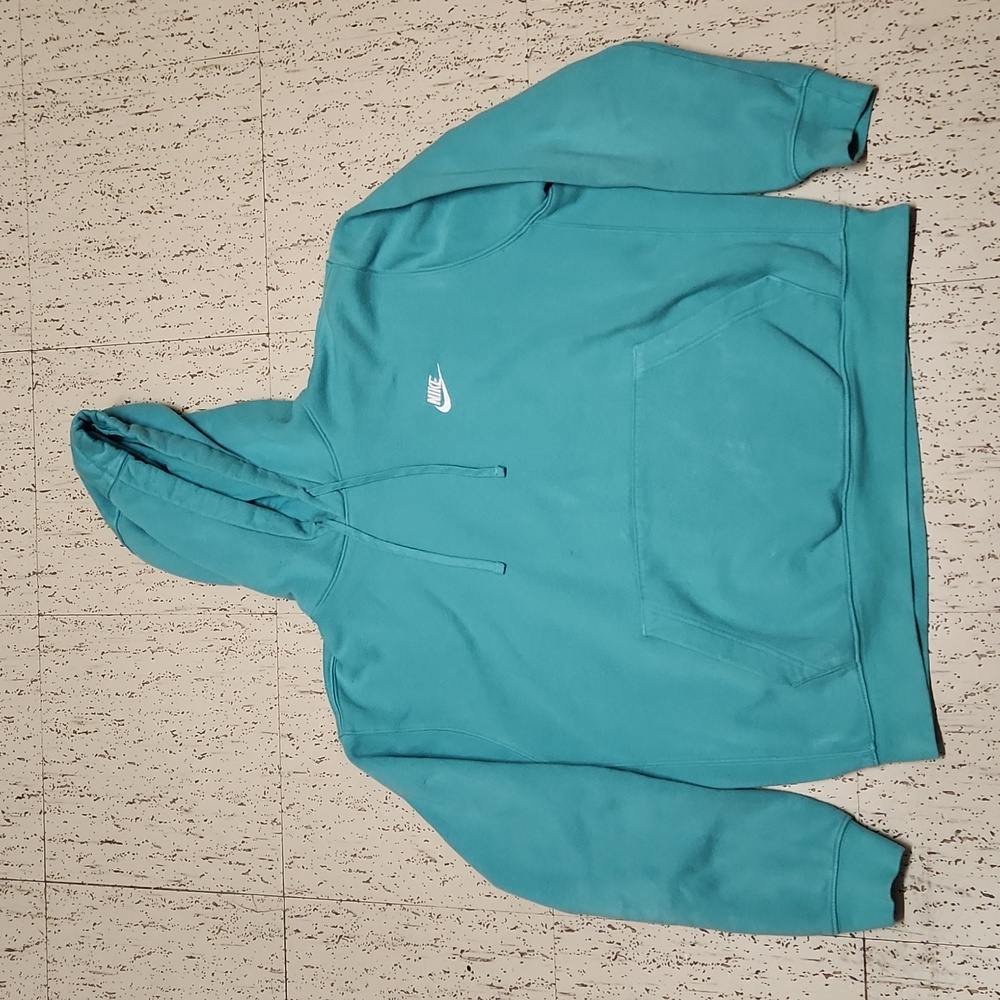 Nike Swoosh Embroidered Logo Teal Kangaroo Pouch Pullover Hoodie